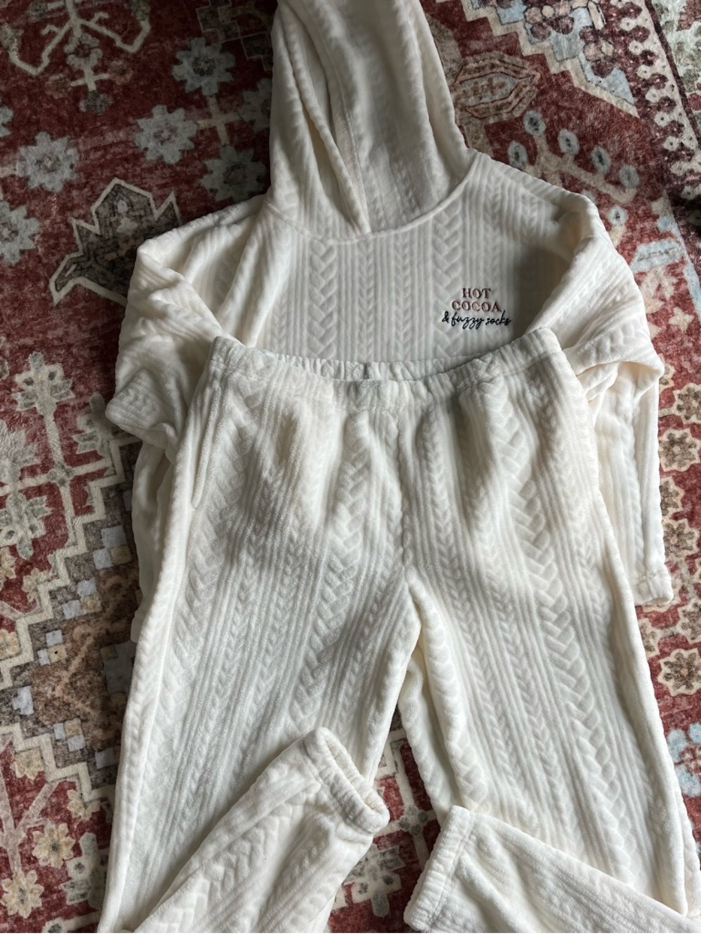 Cozy Hooded Plush Pajama Set in Cream